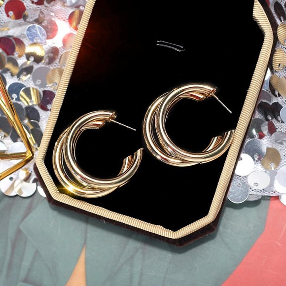 NEW 1.25'' Gold Triple Hoop Earrings - Picture 5 of 6